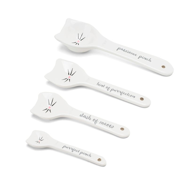 VOTUM White Cat Measuring Cups & Spoons Gift Set â€“ Ceramic Kitchen Tools for Cat Lovers & Bakers â€“ 4 Measuring Cups and 4 Measuring Spoons â€“ Unique Gift for Kitchen, Baking, and Cat Lovers - Image 4