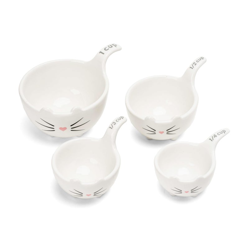 VOTUM White Cat Measuring Cups & Spoons Gift Set â€“ Ceramic Kitchen Tools for Cat Lovers & Bakers â€“ 4 Measuring Cups and 4 Measuring Spoons â€“ Unique Gift for Kitchen, Baking, and Cat Lovers - Image 3