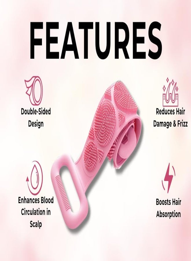 Double-Sided Silicone Body Scrubber, 70x12 cm, Pack of 2, Blue and Pink, with Ergonomic Handle - Image 2