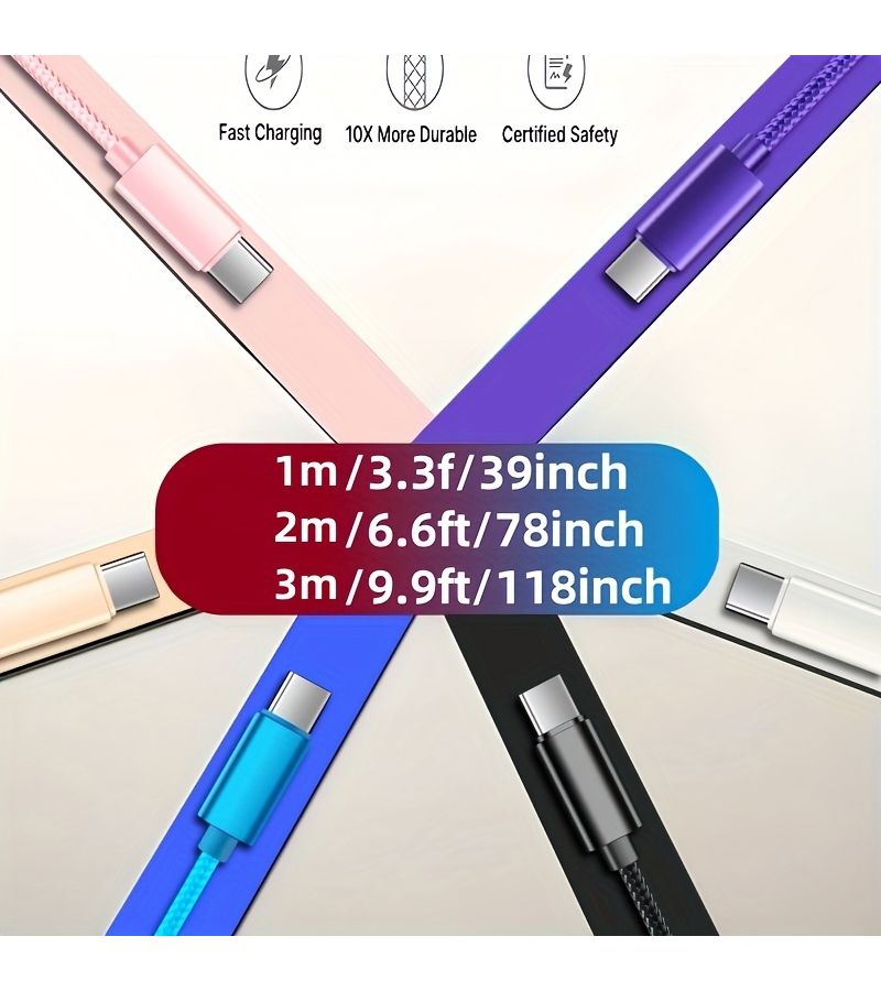 60W USB C To Type C Fast Charging Cable 2m 6.6ft Purple Compatible With Macbook Pro Air Iphone 15 Pro Max Samsung Mobile Devices - Image 2
