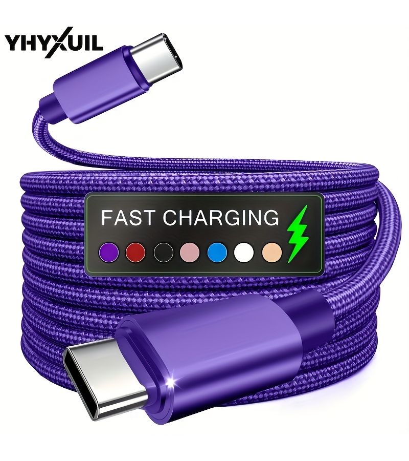 60W USB C To Type C Fast Charging Cable 2m 6.6ft Purple Compatible With Macbook Pro Air Iphone 15 Pro Max Samsung Mobile Devices - Image 1