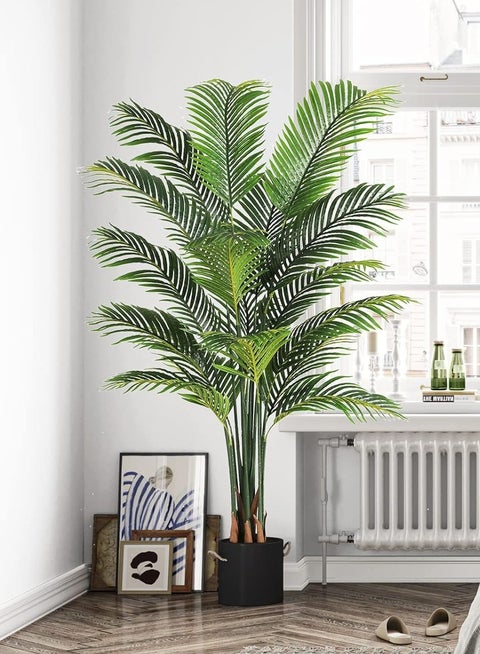 120cm Artificial Plant Fake Palm Tree with Pot Faux Dypsis Lutescens Indoor Tree with 12 Leaves Tropical Decorative Plant for Home Office Living Room Outdoor Floor Decor