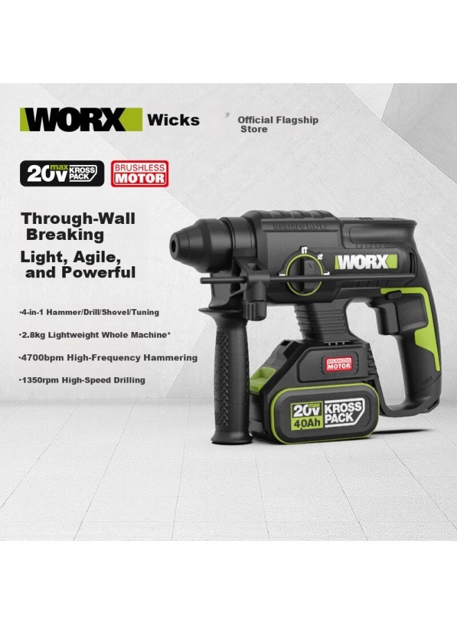 Worx 20v Brushless Cordless Rotary Hammer Drill We381.1 , Lithium-ion Electric Pick, Electric Drill For Concrete - Image 2