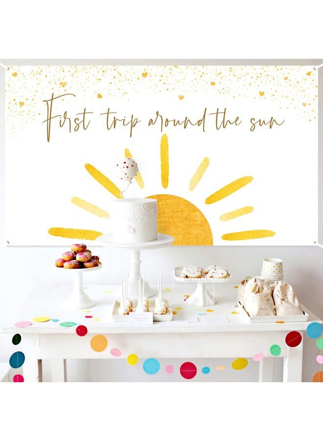 OSNIE Boho First Trip Around The Sun First Birthday Photography Backdrop Banner Muted Sunrise Wall Hanging Decor Sun Theme 1st Birthday Party Photo Background Decoration Supplies for Boys Girls - Image 4