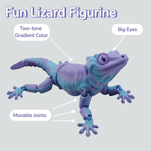 Xonery 3D Printed Articulated GeckoLizard Figurine Poseable Joints HomeOffice Decor Animal Collectible MultiColor Options with BiColor Gradients Gradient BluePurple - Image 5