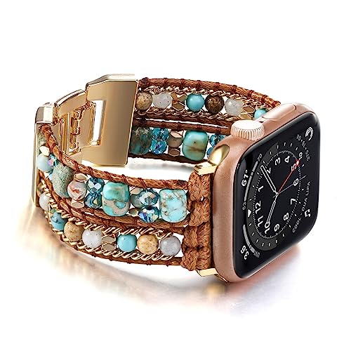 Wingoden Boho Bracelet Compatible with Apple Watch Band 41mm 40mm 42mm 38mm Natural Stone Beaded iWatch Band Women Men Apple Watch Strap Ultra Series 11/10/9/8/7/6/5/4/3/2/1/SE 3/Ultra 3, Blue - Image 1