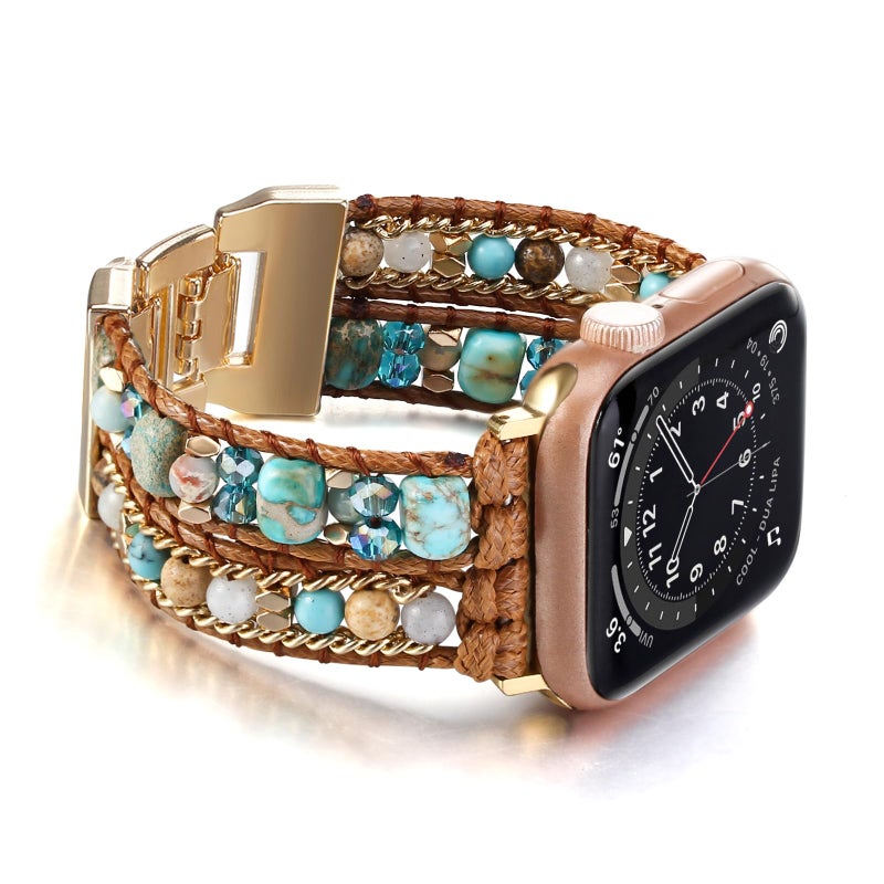 Wingoden Boho Bracelet Compatible with Apple Watch Band 41mm 40mm 42mm 38mm Natural Stone Beaded iWatch Band Women Men Apple Watch Strap Ultra Series 11/10/9/8/7/6/5/4/3/2/1/SE 3/Ultra 3, Blue - Image 5