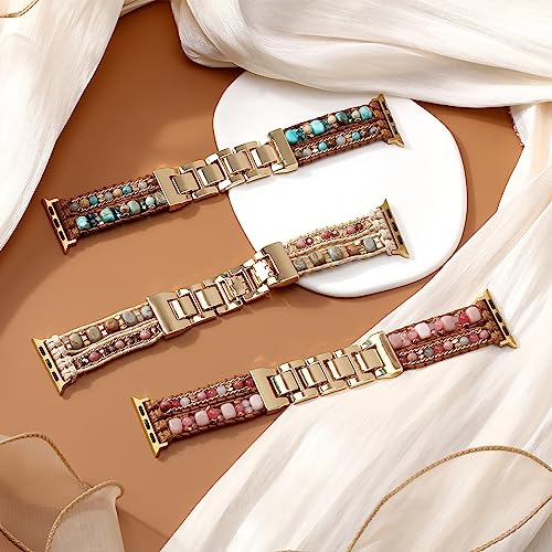 Wingoden Boho Bracelet Compatible with Apple Watch Band 41mm 40mm 42mm 38mm Natural Stone Beaded iWatch Band Women Men Apple Watch Strap Ultra Series 11/10/9/8/7/6/5/4/3/2/1/SE 3/Ultra 3, Blue - Image 2