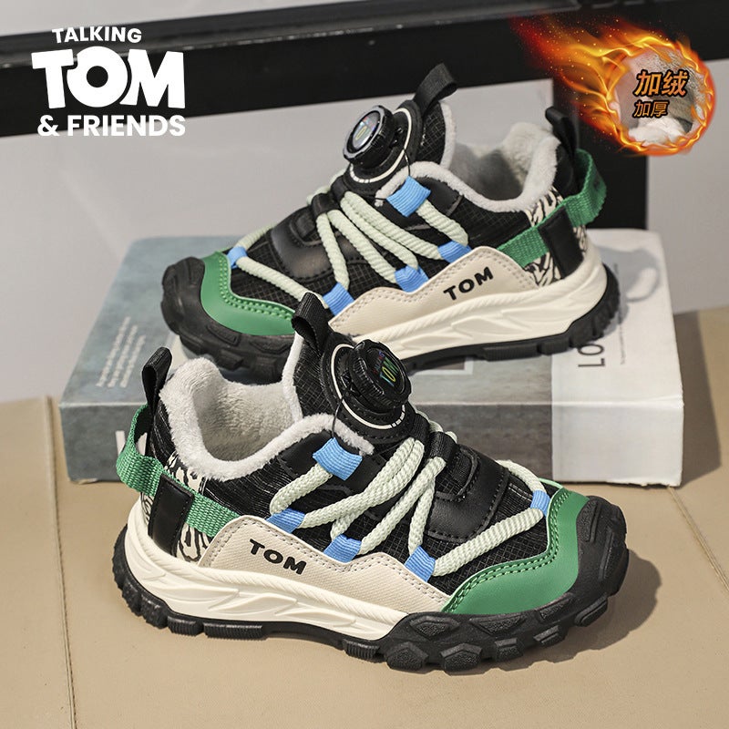 Tom Cat Cotton Shoes 2024 Winter New Boys' Non-Slip Rotating Button Torre Shoes Girls All-Match Fleece-Lined Children'S Shoes - Image 2