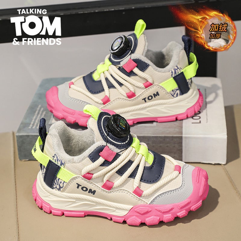 Tom Cat Cotton Shoes 2024 Winter New Boys' Non-Slip Rotating Button Torre Shoes Girls All-Match Fleece-Lined Children'S Shoes - Image 4