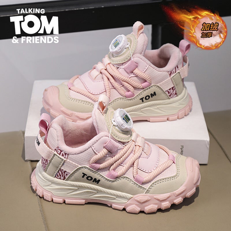 Tom Cat Cotton Shoes 2024 Winter New Boys' Non-Slip Rotating Button Torre Shoes Girls All-Match Fleece-Lined Children'S Shoes - Image 3