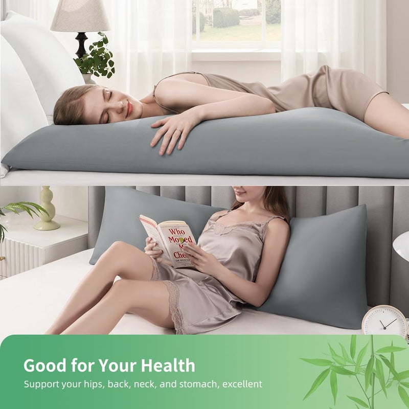 Parkdeny Body Pillowcase  Cooling Viscose from Bamboo Pillow Cover with Zipper Closure  Soft Moisture-Wicking for Hot Sleepers  Hair and Skin-Friendly  Light Grey  1 Pack - Image 2