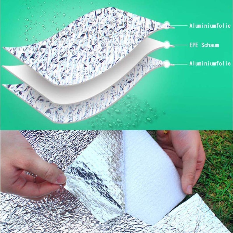 Aehma حصيرة تخييم مصنوعة من الفوم وورق الألمنيوم للتخييم 150x200 سم وسادة فوم عازلة حصيرة نوم خيمة حرارية من الألمنيوم للتخييم لعكس الحرارة فضية 59 بوصة × 78.7 بوصة / 150 سم × 200 سم - Image 4