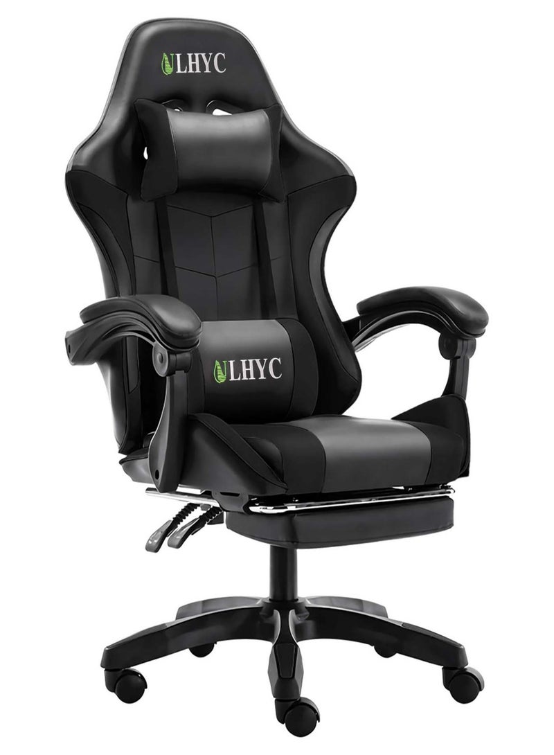 ULHYC Esports Gaming Chair, Adjustable Computer Chair, Computer Office, Pu Leather, High Backrest, Lumbar Support, Comfortable Armrests, Headrest With Footrest, 360° Rotation, Black 24.8X14.5X44 Inch - Image 1