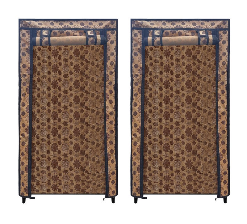 PHILOSHOP Shoe Rack Cover for Home Flower Print Only for 6-Layer Portable Foldable Shoe Stand Non Woven Zipper Fabric Cover (Pack of 2) - Image 1