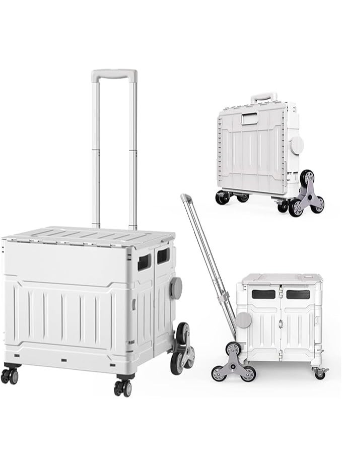 DUNISO Foldable Shopping Cart, 8 Wheel Portable Stair Climbing Shopping Cart with Safety Cover, Telescopic Handle Shopping Cart Box for Shopping Camping Storage - Image 1