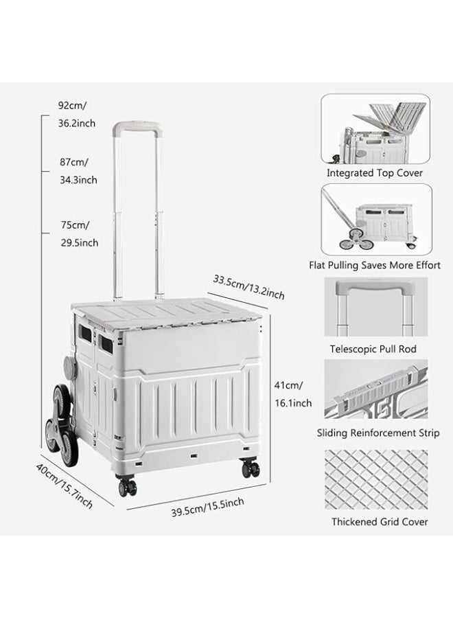DUNISO Foldable Shopping Cart, 8 Wheel Portable Stair Climbing Shopping Cart with Safety Cover, Telescopic Handle Shopping Cart Box for Shopping Camping Storage - Image 2
