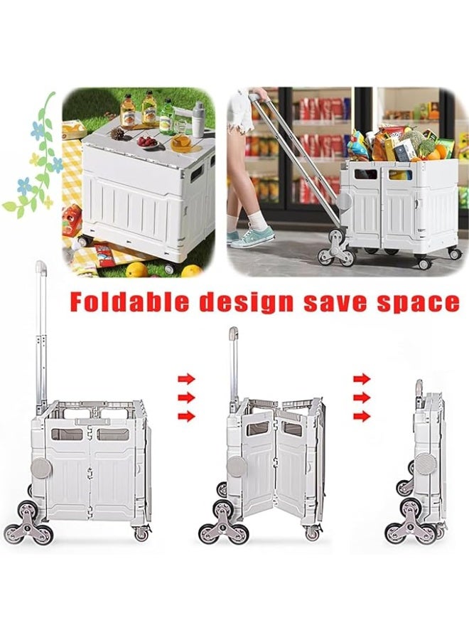 DUNISO Foldable Shopping Cart, 8 Wheel Portable Stair Climbing Shopping Cart with Safety Cover, Telescopic Handle Shopping Cart Box for Shopping Camping Storage - Image 4