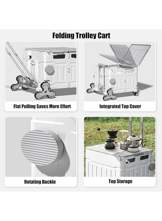DUNISO Foldable Shopping Cart, 8 Wheel Portable Stair Climbing Shopping Cart with Safety Cover, Telescopic Handle Shopping Cart Box for Shopping Camping Storage - Image 3