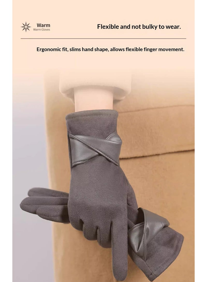 قفازات من جلد الغزال بالإضافة إلى قفازات صوف دافئة مقاومة للبرد وشاشة تعمل باللمس لركوب الدراجات والقيادة باللون البيج - Image 4