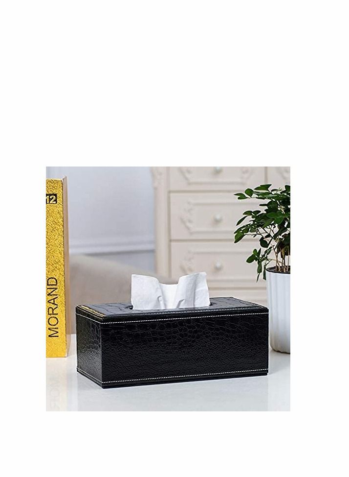 Excefore Large Leather Tissue Box Cover Holder Rectangular Square Facial Case Dispenser for Home and Car Decoration Black,9.5x4.7x3.8 Inch - Image 3