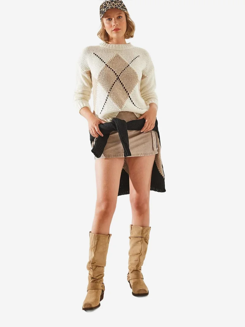 بيانكو لوتشي بلوفر محبوك بنمط هندسي من لوتشي بياقة دائرية