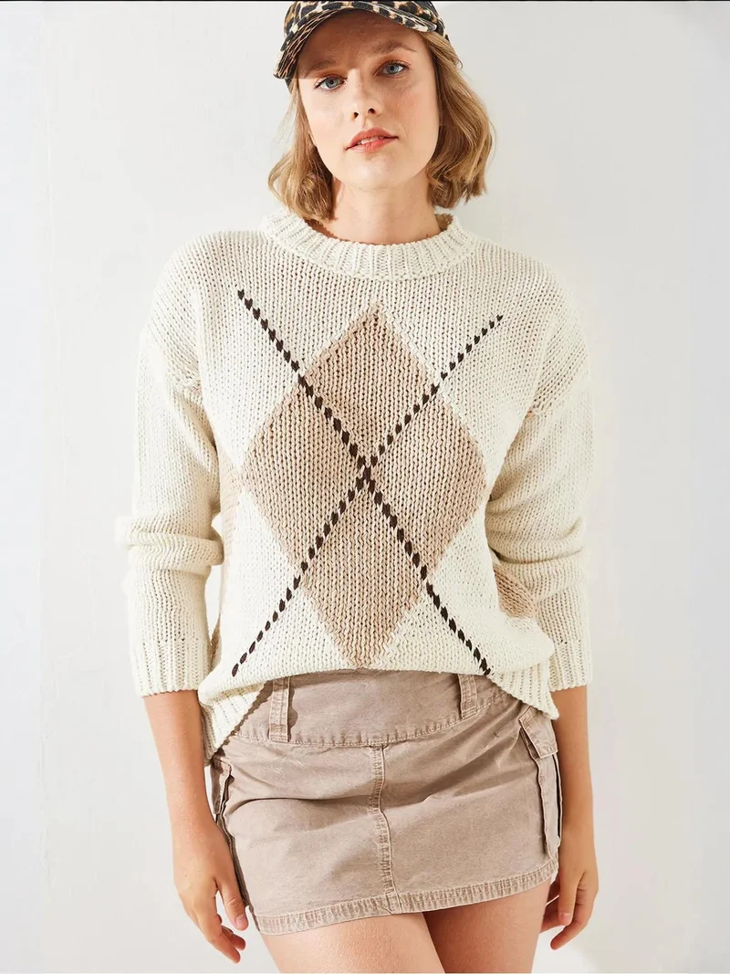 بيانكو لوتشي بلوفر محبوك بنمط هندسي من لوتشي بياقة دائرية