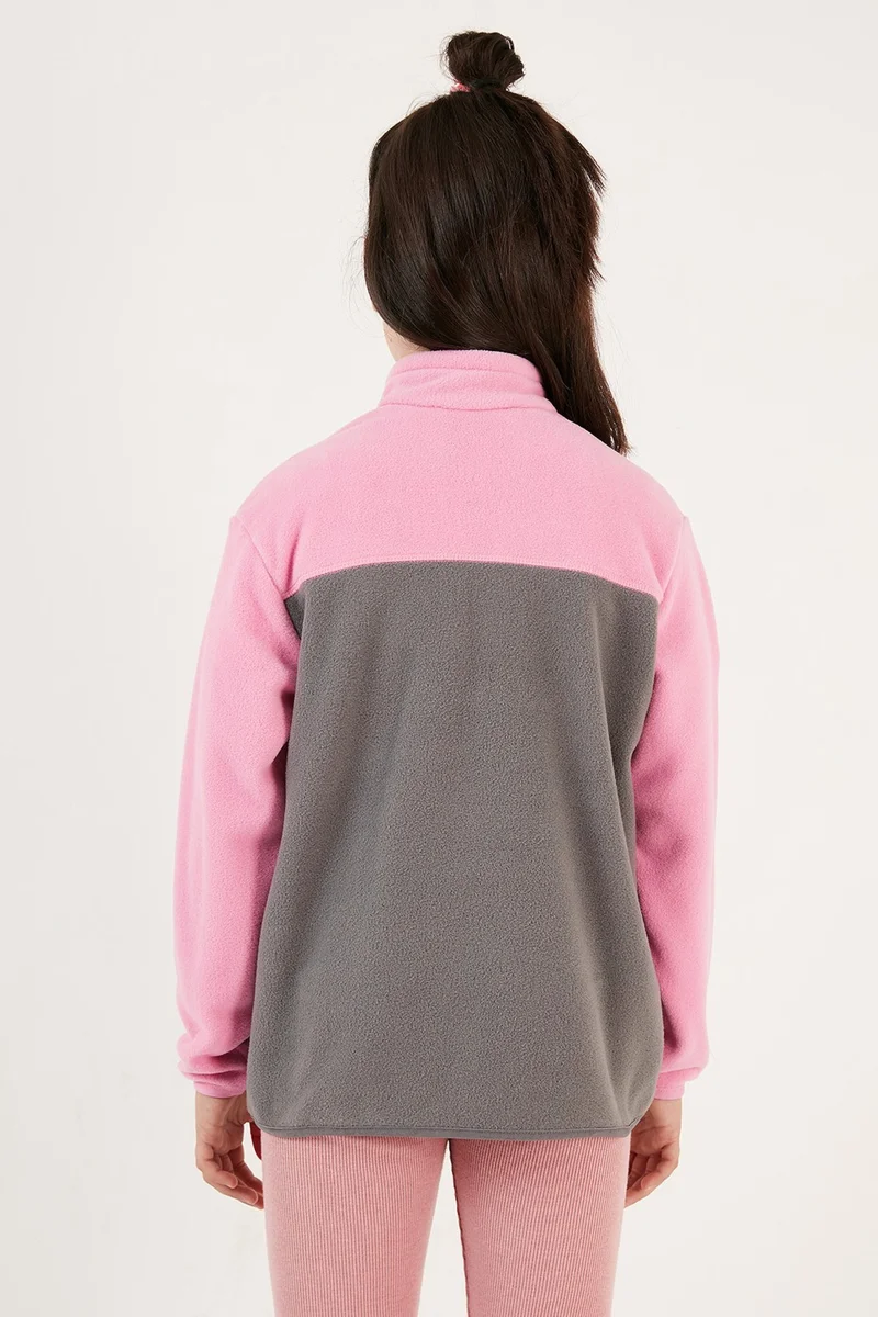 Lela Soft Textured Half Zipper Color Block Stand Collar Fleece Unisex Children's Fleece 5905004