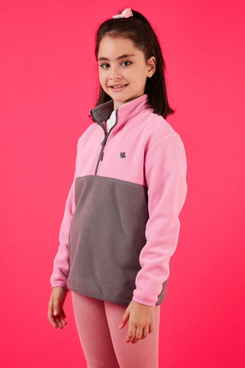 Lela Soft Textured Half Zipper Color Block Stand Collar Fleece Unisex Children's Fleece 5905004