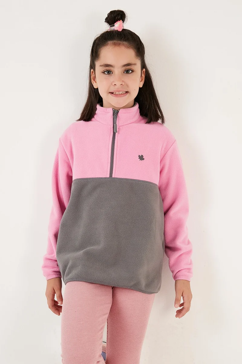 Lela Soft Textured Half Zipper Color Block Stand Collar Fleece Unisex Children's Fleece 5905004