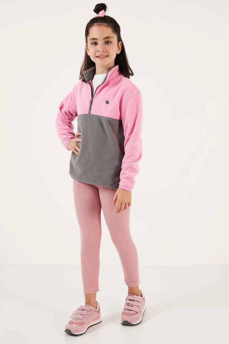 Lela Soft Textured Half Zipper Color Block Stand Collar Fleece Unisex Children's Fleece 5905004