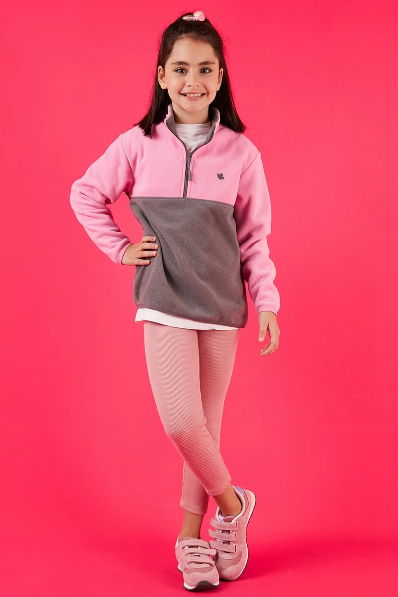 Lela Soft Textured Half Zipper Color Block Stand Collar Fleece Unisex Children's Fleece 5905004