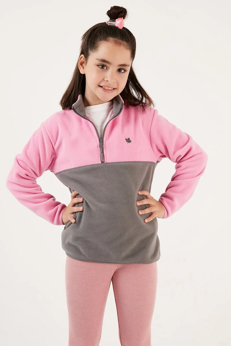 Lela Soft Textured Half Zipper Color Block Stand Collar Fleece Unisex Children's Fleece 5905004