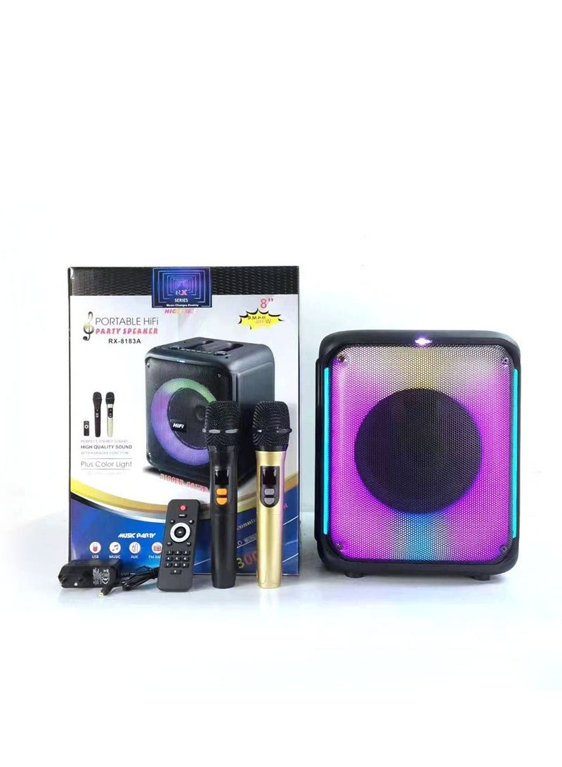 RX-8183C Portable Bluetooth Speaker – 8 Inch Small Subwoofer, Mini Wireless Speaker with Microphone, Waterproof, LED Lights, Adapter Included, Loud Sound for Home/Outdoor Use, Ideal for Kids and Adults - Image 2