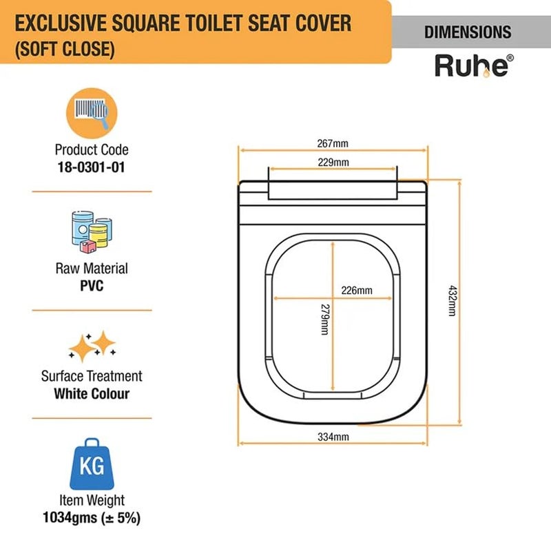 Ruhe® Exclusive Soft Close Square Toilet Seat Cover - White| Quiet, Noise Proof Soft-Closing Seat Cover for Western Commode | Easy Installation - Image 2