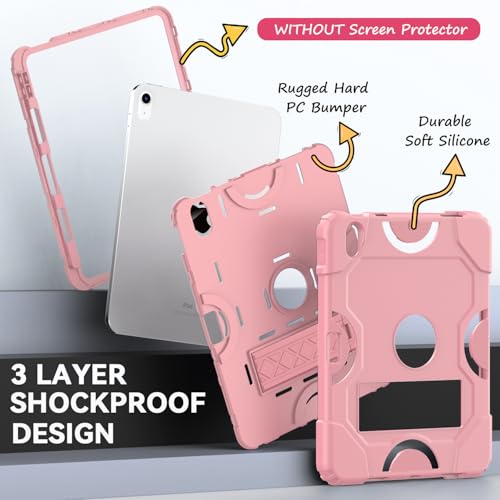 Cantis Case for iPad 11-inch (A16) 2025/ iPad 10th Generation 2022 (10.9 inch), Shockproof iPad Cover 10th Generation with Pencil Holder & Kickstand, Rose Gold - Image 3