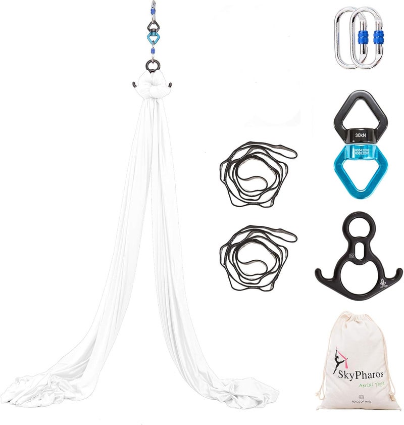SKYPHAROS Aerial Silks Yoga Swing Set - 9/11 Yards Aerial Yoga Hammock Kit Anti-Gravity Flying for Fitness, Low/Non Stretch Nylon Tricot Fabric Hardware Included for Dance - Image 1