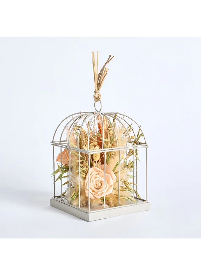 Home Box Miley Dried Flower Arrangement in Metal Cage 13 x 20 x 13 cm