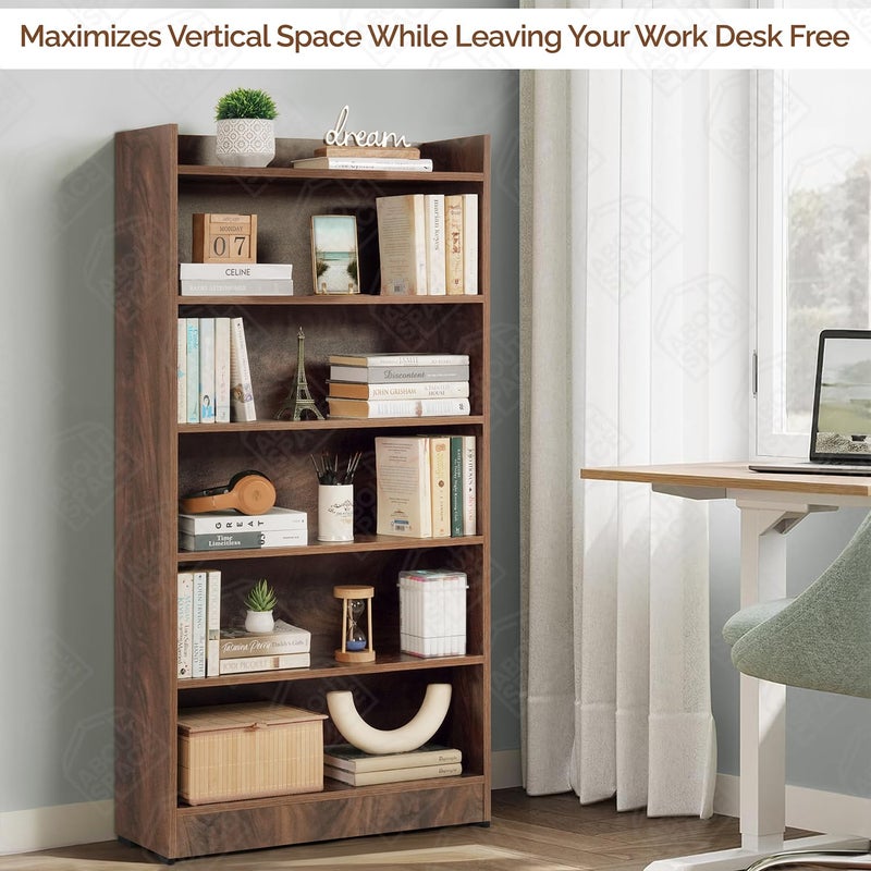 ABOUT SPACE رف كتب ABOUT SPACE للمنزل 6 طبقات رف كتب لغرفة الدراسة رف كتب مفتوح للمكتب المكتبة غرفة النوم غرفة المعيشة خشب مهندَس رف عرض جوزي L 71 x B 245 x H 1375 سم - Image 4