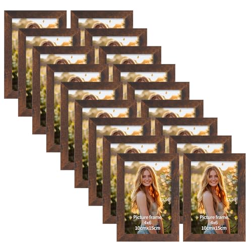 PETAFLOP Wooden Picture Frame 4x6 Bulk Set of 18, Brown Photo Frames Fits 4 by 6 for Wall or Tabletop Display - Image 1