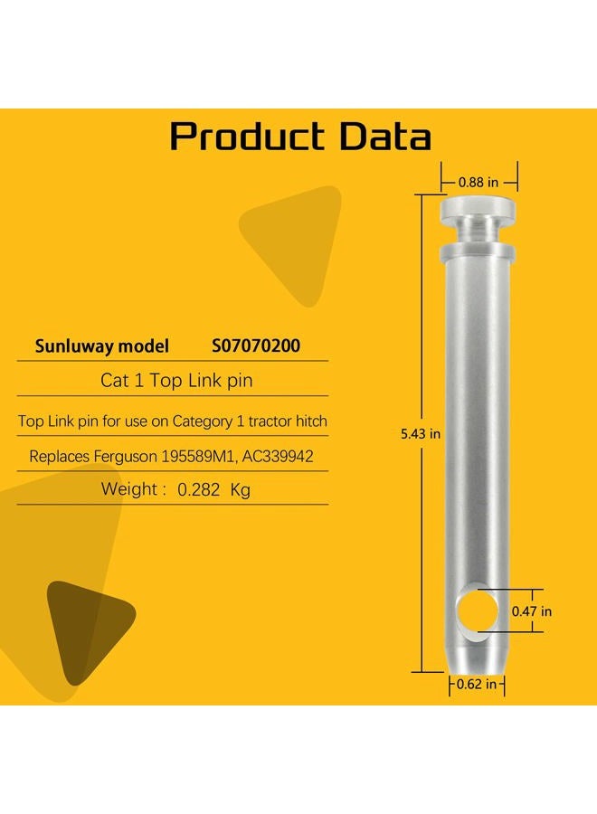Sunluway 4 Pack S07070200 Cat 1 Top Link Pin 3/4 in Dia Pin 5-1/2 Top Link Pin Hitch Pin Accessories for Tractors - Image 3
