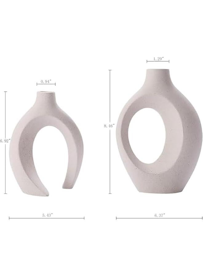 هوكور مجموعة مزهرية سيراميك مجوفة من قطعتين لديكور المنزل العصري، مزهريات بوهو بيضاء على شكل دونات بتصميم نورديك بسيط لتزيين الطاولة والزفاف وغرفة الطعام وغرفة المعيشة والمكتب والمنزل - Image 3