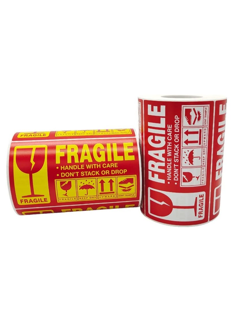 Rubik 600pcs Fragile Stickers X-Large (5 x 3 inch) Self Adhesive, Handle With Care Don't Stack Or Drop Warning Labels for Shipping and Moving (Pack of Two Rolls, Each Roll 300pcs Stickers)  - Image 1