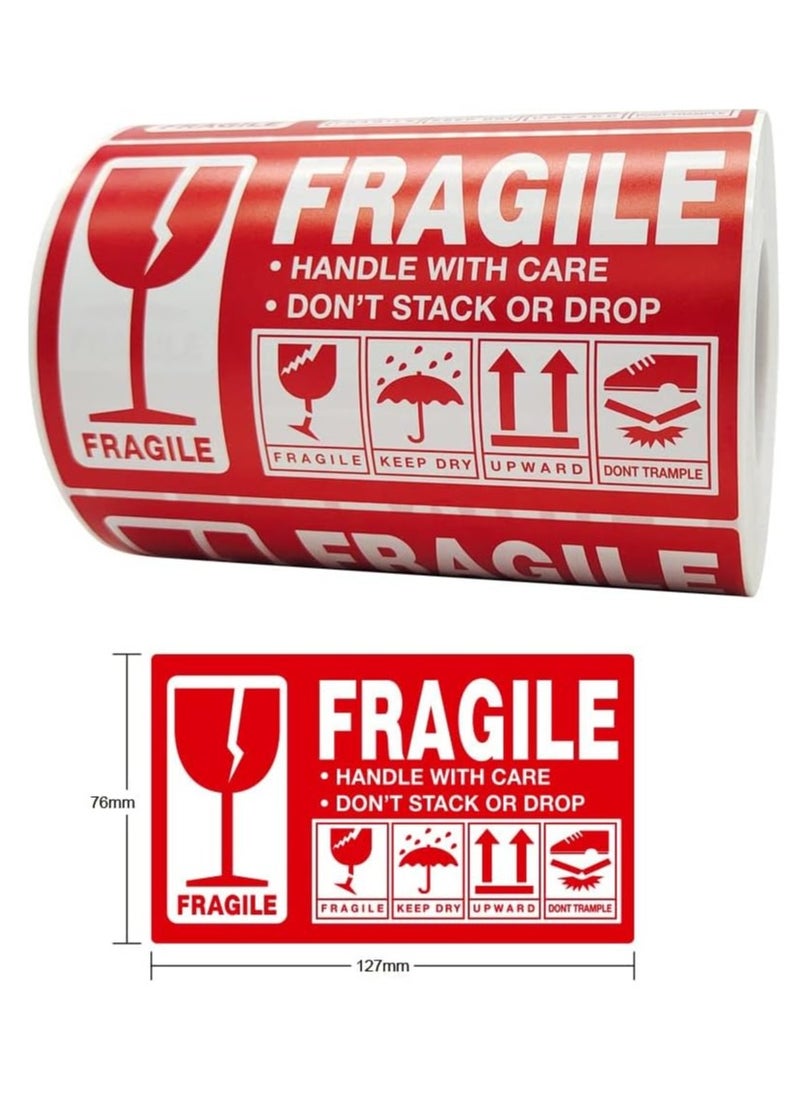 Rubik 600pcs Fragile Stickers X-Large (5 x 3 inch) Self Adhesive, Handle With Care Don't Stack Or Drop Warning Labels for Shipping and Moving (Pack of Two Rolls, Each Roll 300pcs Stickers)  - Image 2