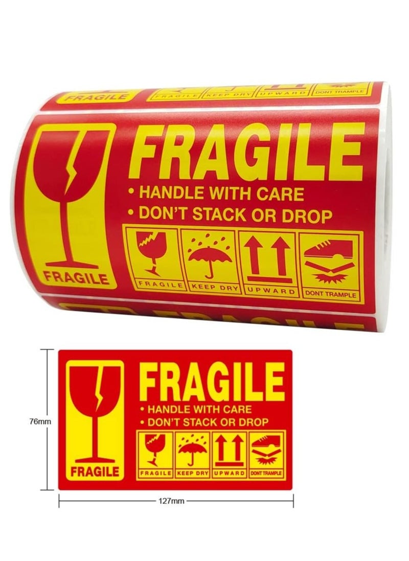 Rubik 600pcs Fragile Stickers X-Large (5 x 3 inch) Self Adhesive, Handle With Care Don't Stack Or Drop Warning Labels for Shipping and Moving (Pack of Two Rolls, Each Roll 300pcs Stickers)  - Image 3