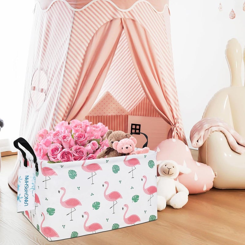 LANGYASHAN Rectangular Storage Bin Collapse Canvas Fabric Cartoon Storage Basket with Handles for Organizing Home Kitchen Boys and Girls Toys Office Closet Shelf Baskets(Rec Leaf Flamingo) - Image 5