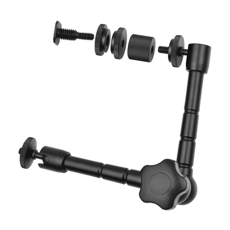 Magic Arm Clamp: Black Aluminum Alloy 360° Swivel Ball Head - Cold Shoe Mount Super Clamp with 1/4 & 3/8 Inch Thread for DSLR Camera, On-Camera Flash, Microphone Setup - Image 2
