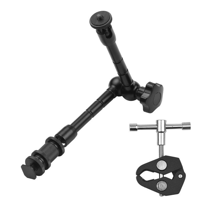 Magic Arm Clamp: Black Aluminum Alloy 360° Swivel Ball Head - Cold Shoe Mount Super Clamp with 1/4 & 3/8 Inch Thread for DSLR Camera, On-Camera Flash, Microphone Setup - Image 1