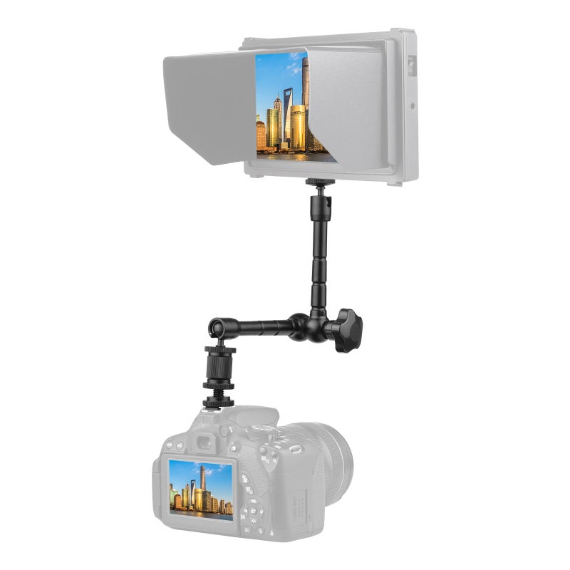 Magic Arm Clamp: Black Aluminum Alloy 360° Swivel Ball Head - Cold Shoe Mount Super Clamp with 1/4 & 3/8 Inch Thread for DSLR Camera, On-Camera Flash, Microphone Setup - Image 5