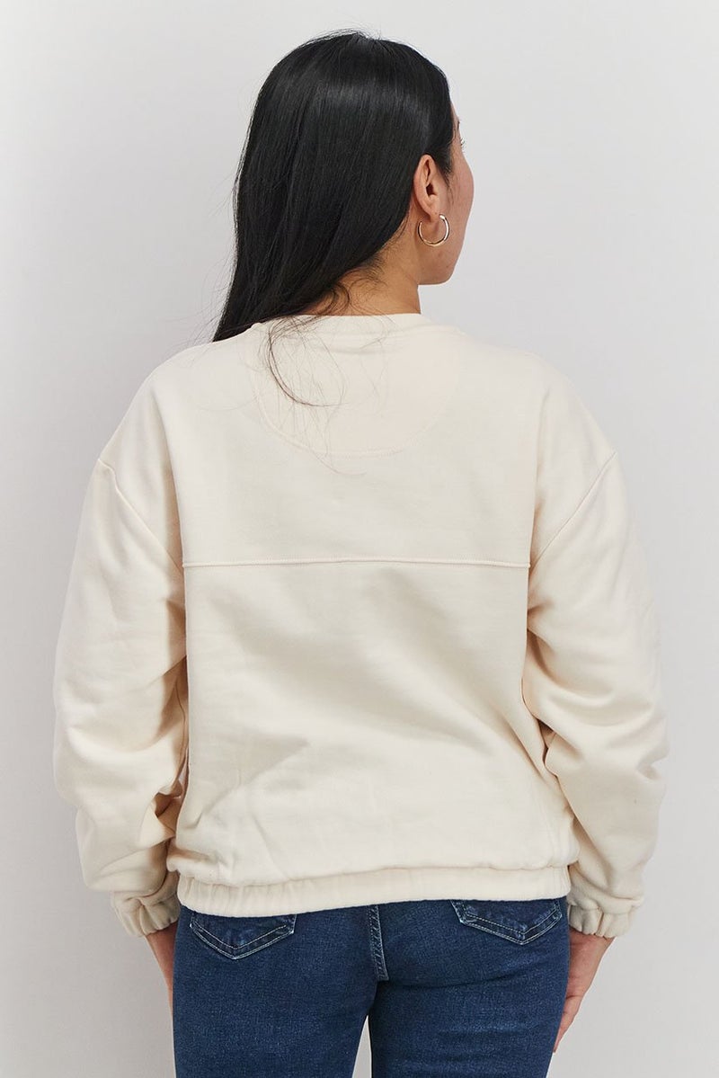 Piping Hot Women Oversized Crew Neck Textured Sweatshirt, Light Peach - Image 2